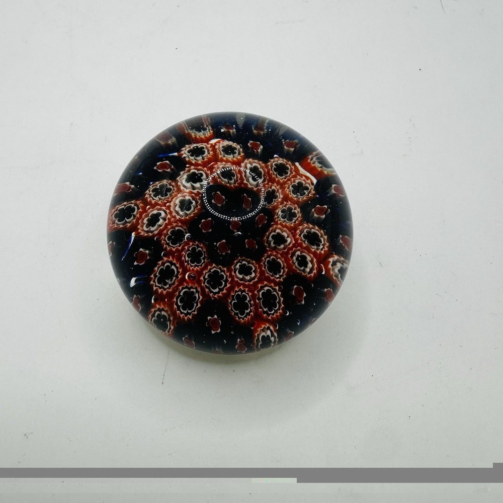 Vintage Millefiori Art Glass Paperweight Blue Red White,Floral Groovy MCM Decor - Picture 9 of 11